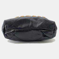 Pre Owned Chanel Chanel 22 Handbag Black Shiny Calf Leather Size Mini