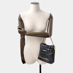 Pre Owned Chanel Chanel 22 Handbag Black Shiny Calf Leather Size Mini