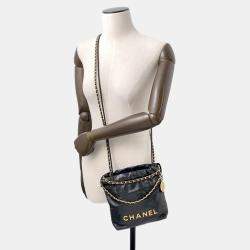 Pre Owned Chanel Chanel 22 Handbag Black Shiny Calf Leather Size Mini
