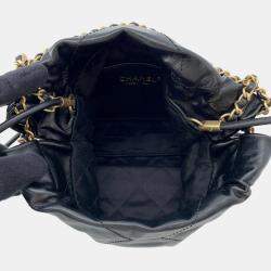 Pre Owned Chanel Chanel 22 Handbag Black Shiny Calf Leather Size Mini