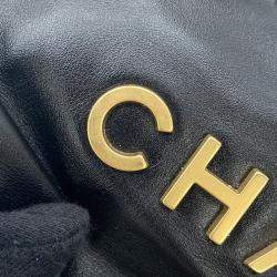 Pre Owned Chanel Chanel 22 Handbag Black Shiny Calf Leather Size Mini