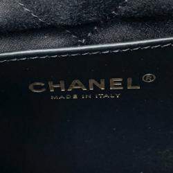 Pre Owned Chanel Chanel 22 Handbag Black Shiny Calf Leather Size Mini