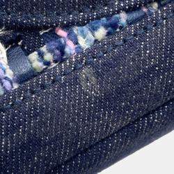 Pre Owned Chanel Matelasse W Flap Chain shoulder Navy Tweed Denim Leather