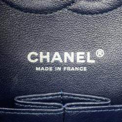 Pre Owned Chanel Matelasse W Flap Chain shoulder Navy Tweed Denim Leather