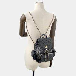 Pre Owned Chanel Backpack Black Mesh Shiny Lambskin