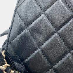 Pre Owned Chanel Backpack Black Mesh Shiny Lambskin