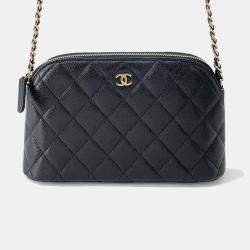 Pre Owned Chanel Matelasse Chain shoulder Bag Black Caviar Leather Size 20