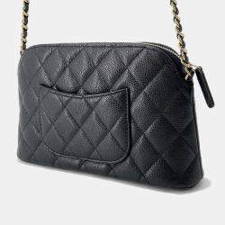 Pre Owned Chanel Matelasse Chain shoulder Bag Black Caviar Leather Size 20