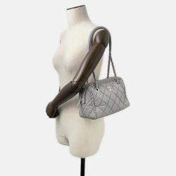 Pre Owned Chanel Luxury Line Chain shoulder Bag Light Gray Calf Leather