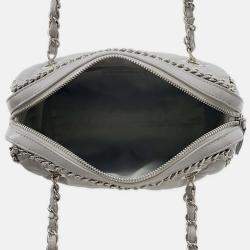 Pre Owned Chanel Luxury Line Chain shoulder Bag Light Gray Calf Leather
