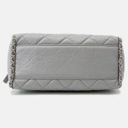 Pre Owned Chanel Luxury Line Chain shoulder Bag Light Gray Calf Leather
