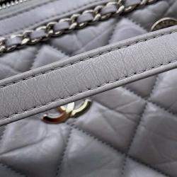 Pre Owned Chanel Luxury Line Chain shoulder Bag Light Gray Calf Leather