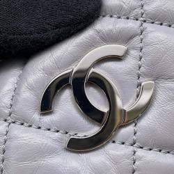 Pre Owned Chanel Luxury Line Chain shoulder Bag Light Gray Calf Leather