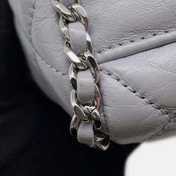 Pre Owned Chanel Luxury Line Chain shoulder Bag Light Gray Calf Leather