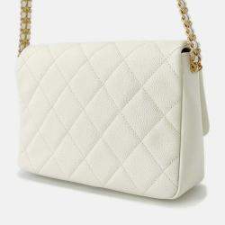 Pre Owned Chanel Matelasse Chain shoulder Bag White Caviar Leather