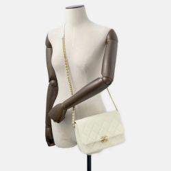 Pre Owned Chanel Matelasse Chain shoulder Bag White Caviar Leather