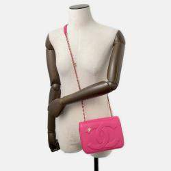 Pre Owned Chanel Big CC Logo Chain shoulder Pink Leather
