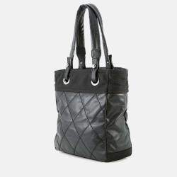 Pre Owned Chanel Paris-Biarritz Tote Black Coating Canvas Leather Size PM