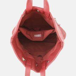 Pre Owned Chanel Matelasse 2Way Chaintote Bag Red Caviar Leather