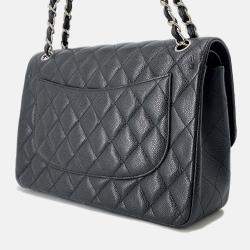Pre Owned Chanel Matelasse W Flap Chain shoulder Black Caviar Leather Size 30