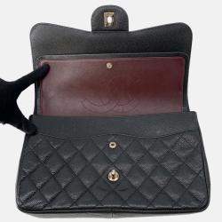 Pre Owned Chanel Matelasse W Flap Chain shoulder Black Caviar Leather Size 30
