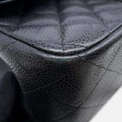 Pre Owned Chanel Matelasse W Flap Chain shoulder Black Caviar Leather Size 30