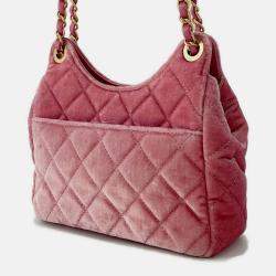 Pre Owned Chanel Matelasse Small Hobo Shoulder Bag Pink Velour