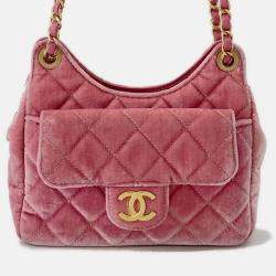 Pre Owned Chanel Matelasse Small Hobo Shoulder Bag Pink Velour