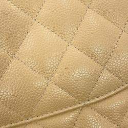 Pre Owned Chanel Matelasse W Flap Chain shoulder Bag Beige Caviar Leather Size 30