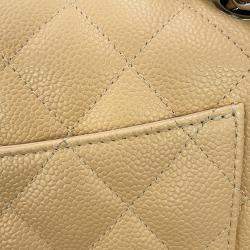 Pre Owned Chanel Matelasse W Flap Chain shoulder Bag Beige Caviar Leather Size 30