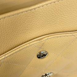 Pre Owned Chanel Matelasse W Flap Chain shoulder Bag Beige Caviar Leather Size 30