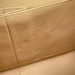 Pre Owned Chanel Matelasse W Flap Chain shoulder Bag Beige Caviar Leather Size 30