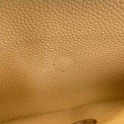 Pre Owned Chanel Matelasse W Flap Chain shoulder Bag Beige Caviar Leather Size 30