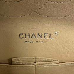 Pre Owned Chanel Matelasse W Flap Chain shoulder Bag Beige Caviar Leather Size 30