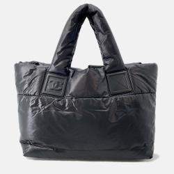 Pre Owned Chanel Coco Cocoon Tote Bag Black Nylon Size Small