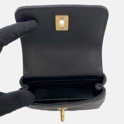 Pre Owned Chanel Coco Handle Chain shoulder Bag Black Lambskin Strass Size Micro