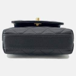 Pre Owned Chanel Coco Handle Chain shoulder Bag Black Lambskin Strass Size Micro