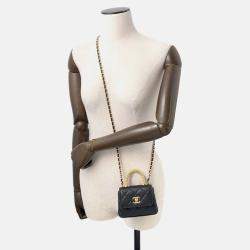 Pre Owned Chanel Coco Handle Chain shoulder Bag Black Lambskin Strass Size Micro