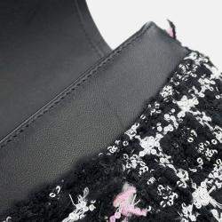 Pre Owned Chanel Matelasse Chain shoulder Bag Black/White/Pink Tweed Lambskin Sequins Size 25