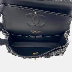 Pre Owned Chanel Matelasse Chain shoulder Bag Black/White/Pink Tweed Lambskin Sequins Size 25