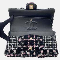 Pre Owned Chanel Matelasse Chain shoulder Bag Black/White/Pink Tweed Lambskin Sequins Size 25