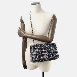Pre Owned Chanel Matelasse Chain shoulder Bag Black/White/Pink Tweed Lambskin Sequins Size 25