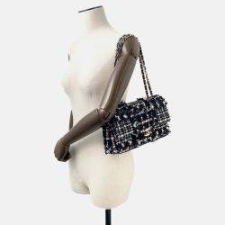 Pre Owned Chanel Matelasse Chain shoulder Bag Black/White/Pink Tweed Lambskin Sequins Size 25
