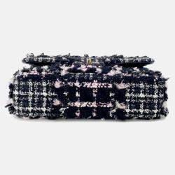 Pre Owned Chanel Matelasse Chain shoulder Bag Black/White/Pink Tweed Lambskin Sequins Size 25