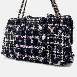 Pre Owned Chanel Matelasse Chain shoulder Bag Black/White/Pink Tweed Lambskin Sequins Size 25
