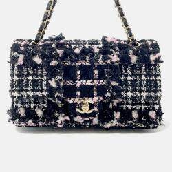Pre Owned Chanel Matelasse Chain shoulder Bag Black/White/Pink Tweed Lambskin Sequins Size 25