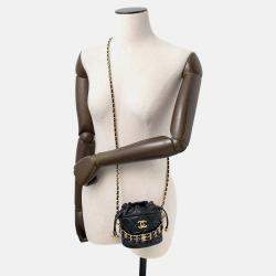Pre Owned Chanel Matelasse Chain Bucket Bag Black Caviar Leather