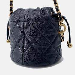 Pre Owned Chanel Matelasse Chain Bucket Bag Black Caviar Leather