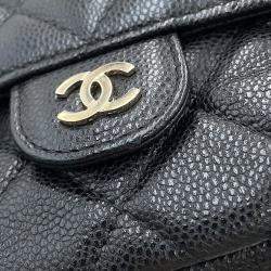 Pre Owned Chanel Matelasse Flap Chain shoulder Phone Pouch Black Caviar Leather
