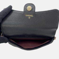 Pre Owned Chanel Matelasse Flap Chain shoulder Phone Pouch Black Caviar Leather